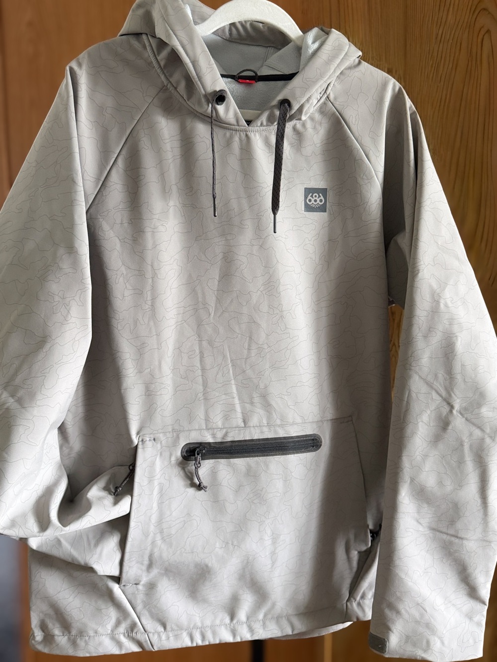 686 infiDry Large Ski Jacket Light Gray Hooded Pullover Thermal Skiing Snowboard